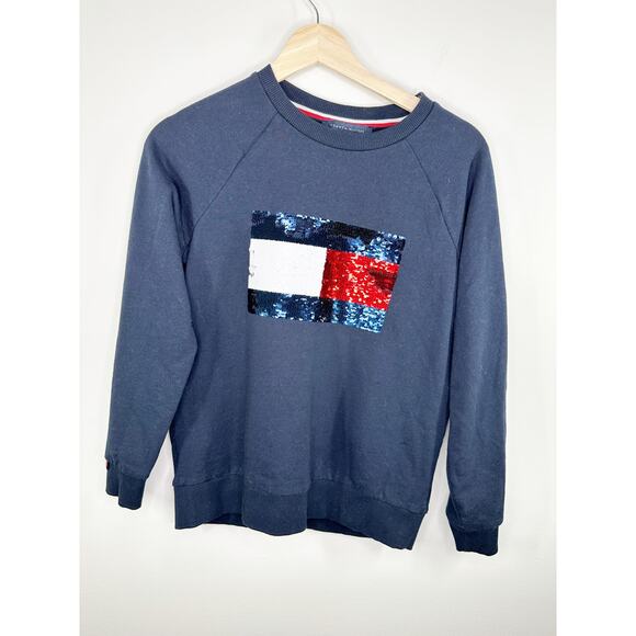 Tommy Hilfiger Tops - Tommy Hilfiger Blue Sequin Logo Crewneck Sweatshirt Women's Size X-Small XS
